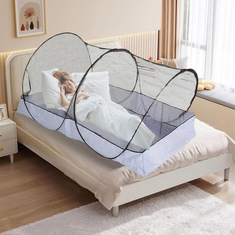 CMINGJ Portable Mosquito Net Foldable Pop-Up Travel Mosquito Net for Bed Free Installation-Suitable for Baby Adults Bedroom, Camping, nap, Patio (Large-Bottom Zipper(Black net)) - Image 2